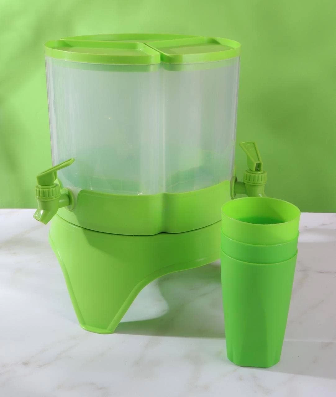 موزع عصير فلوريا الجديد مع غطاء طاولة كهدية، 6 قطع - اخضر