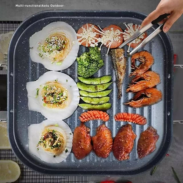 جريل جرانيت مربع بيد استانلس، 30 سم - اسود