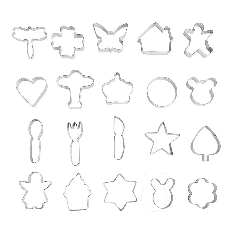 قوالب بسكويت ستانلس ستيل، 20 قطعة - فضي