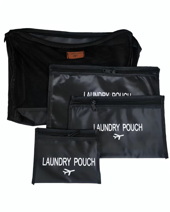 طقم حقائب مكياج شبكية للسفر، 4 قطع - أسود