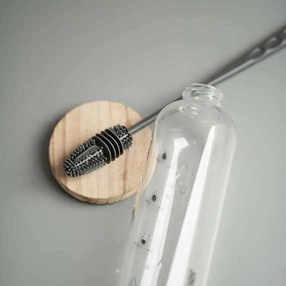 فرشاة زجاجات سيليكون ، فرشاة تنظيف وغسل، منظف زجاجات مرن لتنظيف الزجاجات والأكواب الزجاجية وزجاجات الشرب والأباريق - أسود