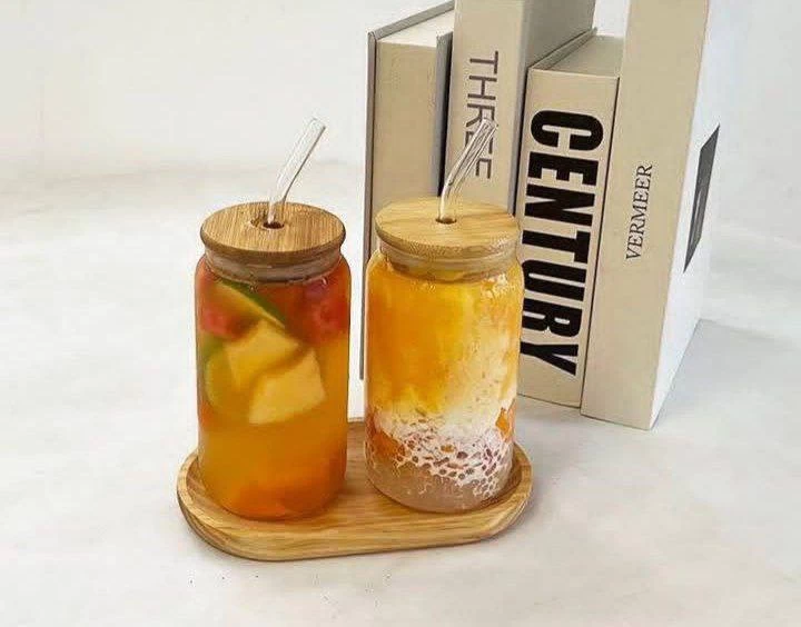 برطمان قهوة زجاجي بيركس مع غطاء خشبي وشاليمو – مقاوم للحرارة والبرودة