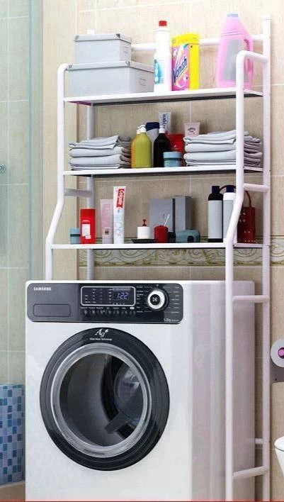 رف معدني للغسالة بثلاثة أرفف - منظم متعدد الاستخدامات