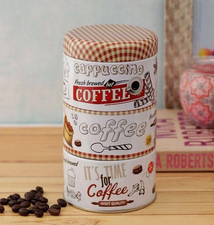 طقم علب معدنية لحفظ القهوة والشاي - 3 قطع مدمجة ومتينة