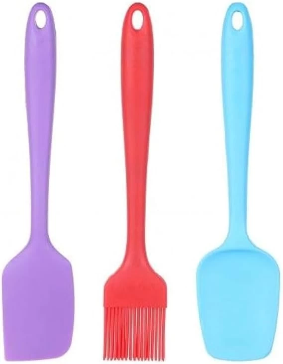 طقم ملعقة سيليكون وفرشاة طبخ، 3 قطع - متعدد الالوان